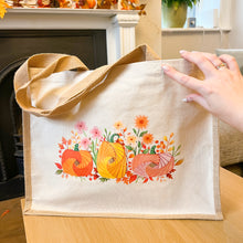 Load image into Gallery viewer, Pumpkin Meadow Luxury Tote Bag | Large Hessian Jute Shopping Bag