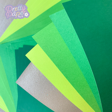 Load image into Gallery viewer, Rainforest Paper Pack A5, 30 Sheets | Plain, Pearlised & Sparkle Paper Pad | Green Craft Paper Collection