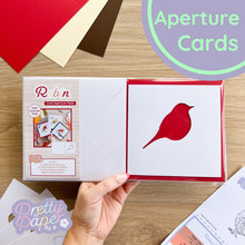 Load image into Gallery viewer, Robin aperture card pack - makes three iris fold cards
