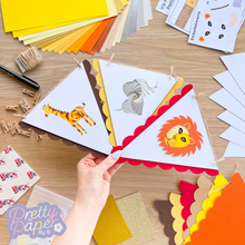 Load image into Gallery viewer, Safari Animal Iris Folding Bunting Kit | Lion Giraffe Elephant Intermediate Craft Kit | Discontinued
