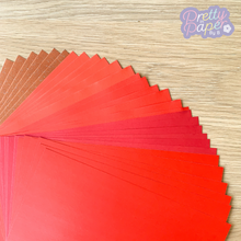Load image into Gallery viewer, Scarlet Symphony Paper Pack A5, 30 Sheets | Plain, Pearlised & Sparkle Paper Pad | Red Craft Paper Collection