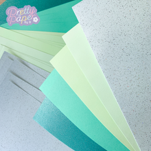 Load image into Gallery viewer, Sea Breeze Paper Pack A5, 30 Sheets | Plain, Pearlised & Sparkle Paper Pad | Green Craft Paper Collection