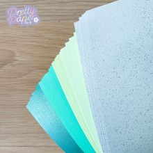 Load image into Gallery viewer, Sea Breeze Paper Pack A5, 30 Sheets | Plain, Pearlised & Sparkle Paper Pad | Green Craft Paper Collection