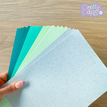 Load image into Gallery viewer, Sea Breeze Paper Pack A5, 30 Sheets | Plain, Pearlised & Sparkle Paper Pad | Green Craft Paper Collection