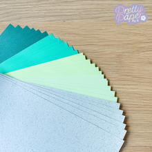 Load image into Gallery viewer, Sea Breeze Paper Pack A5, 30 Sheets | Plain, Pearlised & Sparkle Paper Pad | Green Craft Paper Collection