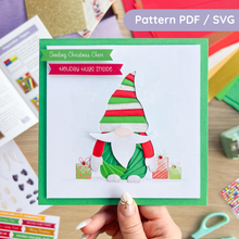 Load image into Gallery viewer, Short Hat Gonk Iris Fold Card in red/green and white