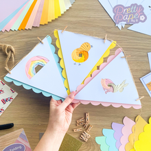 Load image into Gallery viewer, Spring Iris Folding Bunting Kit | Bunny Rabbit Chick Rainbow Beginner Craft Kit | Easter Craft Kit