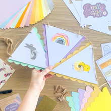Load image into Gallery viewer, Spring Iris Folding Bunting Kit | Bunny Rabbit Chick Rainbow Beginner Craft Kit | Easter Craft Kit