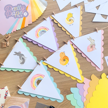 Load image into Gallery viewer, Spring Iris Folding Bunting Kit | Bunny Rabbit Chick Rainbow Beginner Craft Kit | Easter Craft Kit