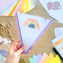 Load image into Gallery viewer, Spring Iris Folding Bunting Kit | Bunny Rabbit Chick Rainbow Beginner Craft Kit | Easter Craft Kit
