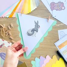 Load image into Gallery viewer, Spring Iris Folding Bunting Kit | Bunny Rabbit Chick Rainbow Beginner Craft Kit | Easter Craft Kit