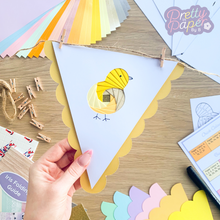 Load image into Gallery viewer, Spring Iris Folding Bunting Kit | Bunny Rabbit Chick Rainbow Beginner Craft Kit | Easter Craft Kit