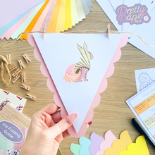Load image into Gallery viewer, Spring Iris Folding Bunting Kit | Bunny Rabbit Chick Rainbow Beginner Craft Kit | Easter Craft Kit