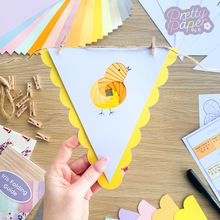 Load image into Gallery viewer, Spring Iris Folding Bunting Kit | Bunny Rabbit Chick Rainbow Beginner Craft Kit | Easter Craft Kit