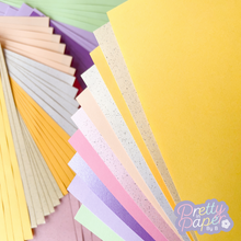 Load image into Gallery viewer, Spring Meadow Paper Pack A5, 60 Sheets | Plain, Pearlised & Sparkle Paper Pad | Yellow, Cream, Orange, Pink, Purple, Green Craft Paper