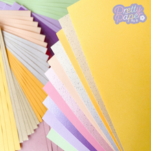 Load image into Gallery viewer, Spring Meadow Paper Pack A5, 60 Sheets | Plain, Pearlised & Sparkle Paper Pad | Yellow, Cream, Orange, Pink, Purple, Green Craft Paper