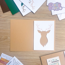 Load image into Gallery viewer, stag head aperture with printed antlers on buff brown card blank