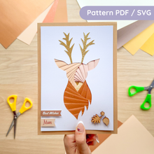 Load image into Gallery viewer, Stag Head Iris Folding Pattern PDF & SVG | Intermediate Printable Download | Cut File | Card Making Template