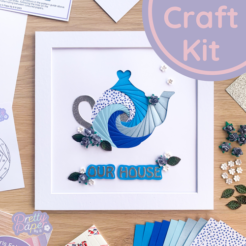 Tea pot wall art iris folding craft kit in blue