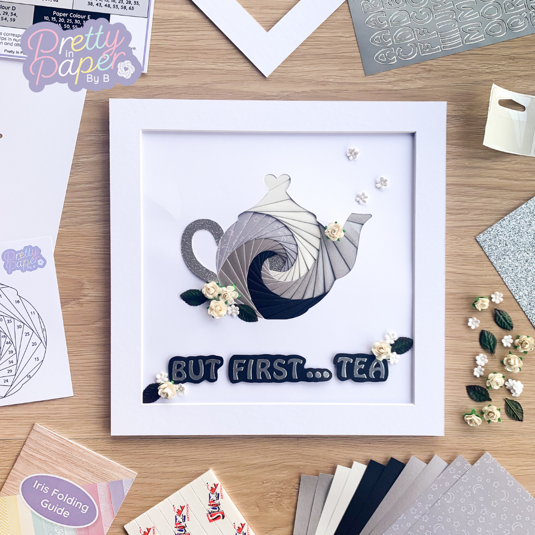 Iris Folding Tea Pot Craft Kit Personalised | Intermediate Teapot Wall Art Kit | Home Deco Craft Kit | Five colours available