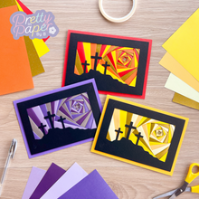 Load image into Gallery viewer, Make cards like these - three iris fold silhouette Easter cross cards