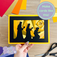 Load image into Gallery viewer, three wise men silhouette iris fold card in gold
