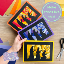 Load image into Gallery viewer, Make cards like this - three iris fold silhouette cards