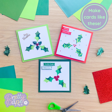 Load image into Gallery viewer, Make cards like this - three iris fold holly cards