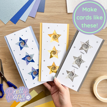 Load image into Gallery viewer, Make cards like this - three iris folding star cards