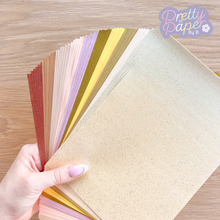 Load image into Gallery viewer, Vintage Neutrals Paper Pack A5, 60 Sheets | Plain & Sparkle Paper Pad | White, Cream, Gold, Salmon, Brown, Bronze Craft Paper