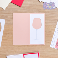 Load image into Gallery viewer, Wine glass aperture with printed stem on pink card