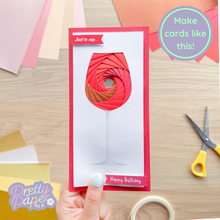 Load image into Gallery viewer, Red iris fold wine glass card with printed stem