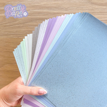 Load image into Gallery viewer, Winter Wonderland Paper Pack A5, 60 Sheets | Plain & Sparkle Paper Pad | Blue Lilac Turquoise Silver Craft Paper