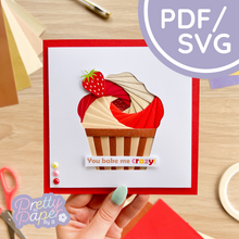 Load image into Gallery viewer, Cupcake Iris Folding Pattern PDF & SVG | Beginner Cake Printable Download | Cut File | Card Making Template