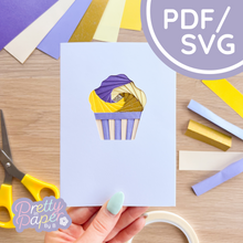 Load image into Gallery viewer, Cupcake Mini Iris Folding Pattern PDF & SVG | Beginner Cake Printable Download | Cut File | Card Making Template