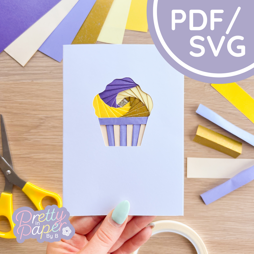 Cupcake Mini Iris Folding Pattern PDF & SVG | Beginner Cake Printable Download | Cut File | Card Making Template