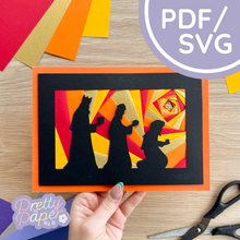 Load image into Gallery viewer, three-wise-men-silhouette-iris-folding-pattern