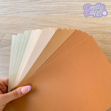 Load image into Gallery viewer, Caramel Latte Paper Pack A5, 30 Sheets | Plain, Pearlised &amp; Sparkle Paper Pad | Cream Brown Craft Paper
