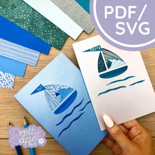 Load image into Gallery viewer, Boat Iris Folding Pattern Mini PDF & SVG | Beginner Printable Download | Cut File | Card Making Template