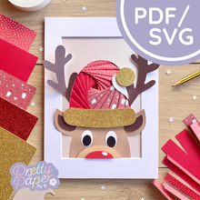Load image into Gallery viewer, Reindeer Christmas Hat Iris Folding Template