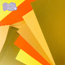 Load image into Gallery viewer, African Sunrise Paper Pack A5, 30 Sheets | Plain, Pearlised &amp; Sparkle Paper Pad | Gold Orange Yellow Craft Paper
