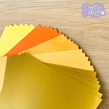 Load image into Gallery viewer, African Sunrise Paper Pack A5, 30 Sheets | Plain, Pearlised &amp; Sparkle Paper Pad | Gold Orange Yellow Craft Paper
