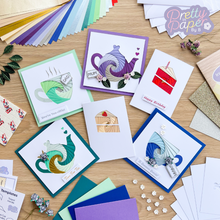 Load image into Gallery viewer, Six iris fold afternoon tea cards made with the card making kit
