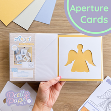 Load image into Gallery viewer, Angel Aperture Card Pack makes three iris fold angel cards
