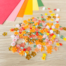 Load image into Gallery viewer, Mini Mix Autumn Flower and Leaf Embellishments (250 pack) | Multicolour 3D Fall Flowers and Leaves | Card Making
