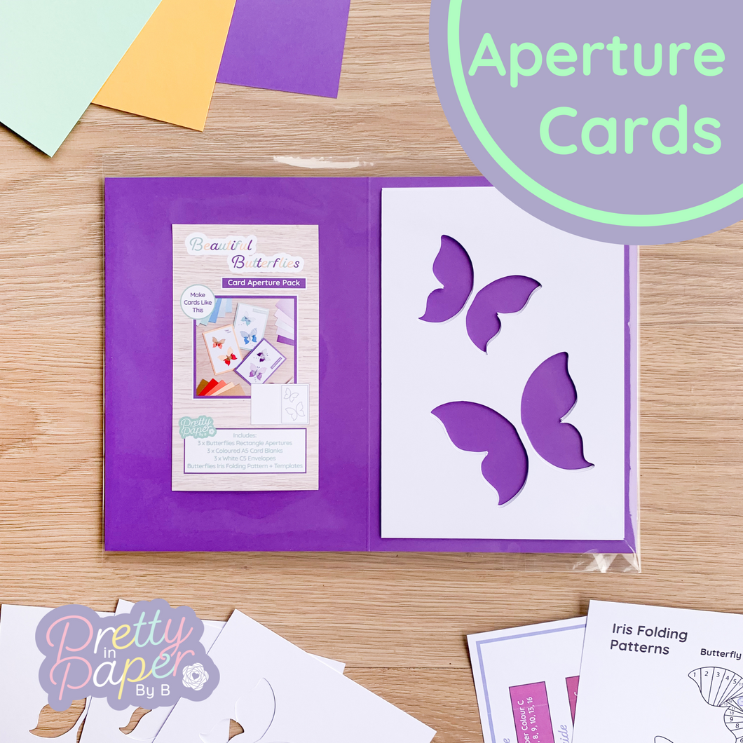 Beautiful Butterflies Aperture Card (Pack of 3) | 3 x Apertures, Coloured Card Blanks & Envelopes