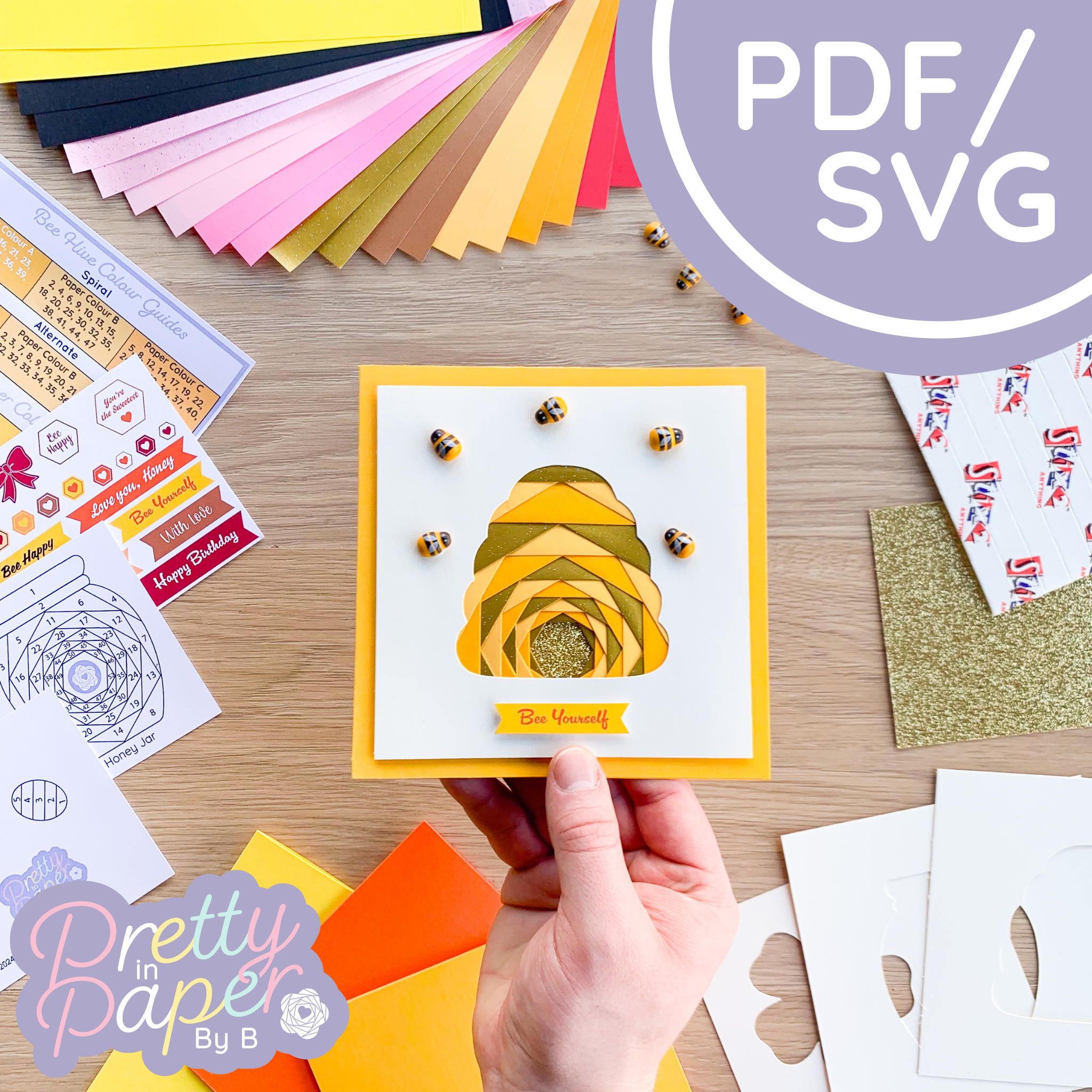 Bee Hive Pattern Iris Folding | Beginner PDF Download | Card Template ...