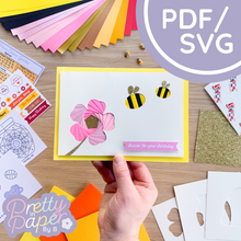 Load image into Gallery viewer, Bees and Flower Iris Folding Pattern PDF &amp; SVG | Intermediate Printable Download | Cut File | Card Making
