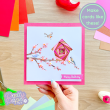 Load image into Gallery viewer, Spring Blossom Iris Fold Bird House Card

