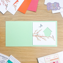 Load image into Gallery viewer, Bird House Card Aperture - Summer on Jade Green Card
